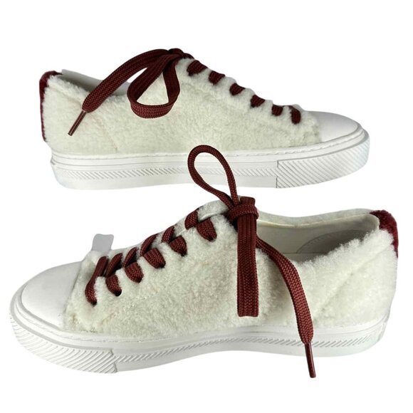 STUART WEITZMAN Women's Fuzzy Laceup White & Rust Laces Sneakers Size 6 B - Picture 1 of 4